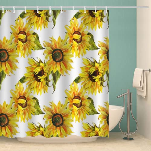 MOXINO Sonnenblume Duschvorhang Anti-Schimmel 240x200 cm Polyester Stoff Textil Waschbar Badvorhang 3D Gelbe Blumen Motiv Design Shower Curtain Wasserdicht Badezimmer Vorhänge mit 12 Haken von MOXINO