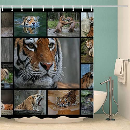 MOXINO Tiger Duschvorhang Anti-Schimmel 180x180 cm Polyester Stoff Textil Waschbar Badvorhang 3D Tier Tiger Motiv Design Duschvorhänge Wasserdicht Badezimmer Vorhänge mit 12 Haken von MOXINO