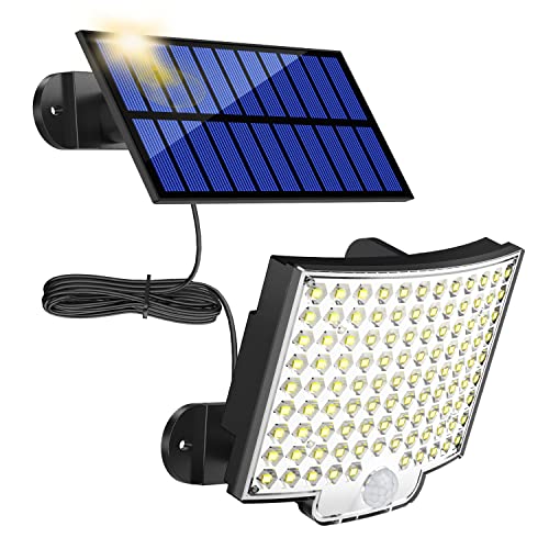 MPJ Solarlampen für Außen, 106 LED Solarleuchte Aussen mit Bewegungsmelder, IP65 Wasserdichte, 120°Beleuchtungswinkel, Solar Wandleuchte für Garten mit 5m Kabel von MPJ
