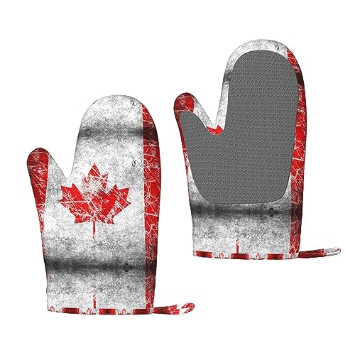 Kanada-Flaggen-Druck-Handschuhe, widerstandsfähig, wasserdicht, Küche, Kochen, Backen, Handschuhe, rutschfeste Silikon-Ofenhandschuhe von MQGMZ