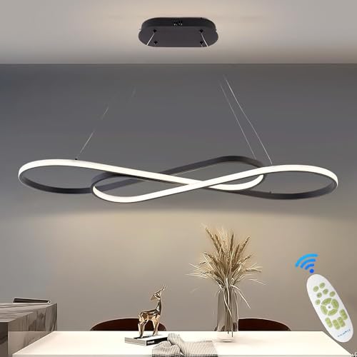 MQW LED Pendelleuchte Esstisch Dimmbar Hängeleuchte mit Fernbedienung Pendellampe linear Design höhenverstellbar Kronleuchter Lamp für Esstisch Esszimmer Sekretariat Küche Leuchte (L100cm/57W) Schwarz von MQW