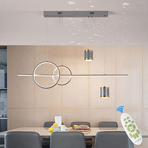 MQW LED Pendelleuchte Esszimmer Dimmbar Hängelampe esstisch schwarz Moderne Hängeleuchte mit Fernbedienung Pendellampe linear Design Hängend Höhenverstellbar Esstischlampe, Bürolampe Grau(L120cm/48W) von MQW