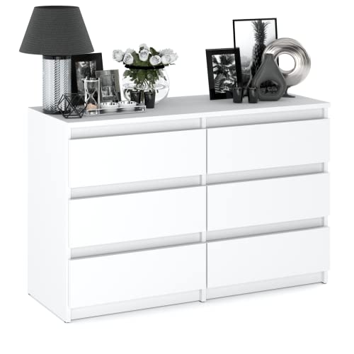 MRBLS Kommode mit 6 Schubladen Sideboard Schubladenschrank Kleiderschrank Modern Möbel mit Schubladen für Ihr Schlafzimmer (Weiß Matt) – 100 x 33,5 x 71,5 cm (B/H/T) von MRBLS_HOME