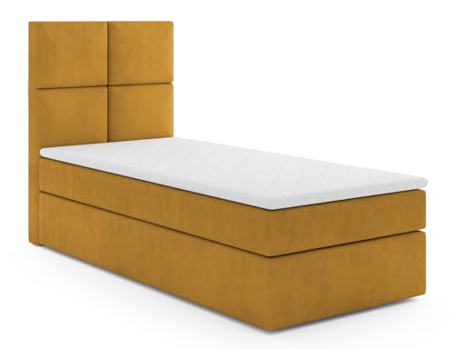 MRGROUP Boxspringbett Polsterbett Einzelbett OMIS mit Bettkasten und Matratzentopper Bett Schlafzimmer Jugendbett Kinderbett (Swing 7 - gelb, 100 x 200 cm rechts) von MRGROUP