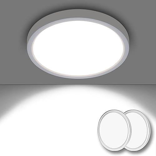 MROOYI LED Deckenleuchte Flach Rund 15W, Deckenlampe Panel für Schlafzimmer Badezimmer Wohnzimmer Keller Balkon, Decke Lampe 1800LM 5000K Kaltweiß, Ø180*H25mm (2 Stück) von MROOYI