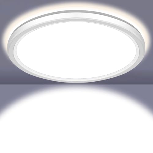 MROOYI LED Deckenleuchte Flach Rund 18W, 23cm Deckenlampe Ultraflach für Schlafzimmer Badezimmer Wohnzimmer Küche Keller Balkon, Lampe Decke 1800LM 4000K Tageslicht, Ø230*H27mm von MROOYI