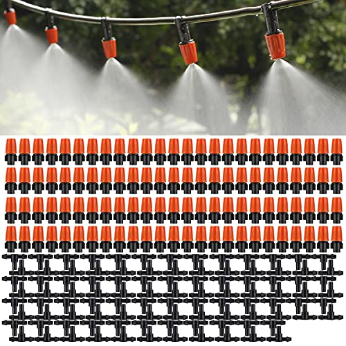 MSDADA 100 Stück Bewaesserung Sprinkler, Einstellbare Micro Drip BewäSserungssprinkler Emitter Tropfsystem Bewässerungsregner für Blumenbeete, GemüSegäRten, Rasen(Orange) von MSDADA