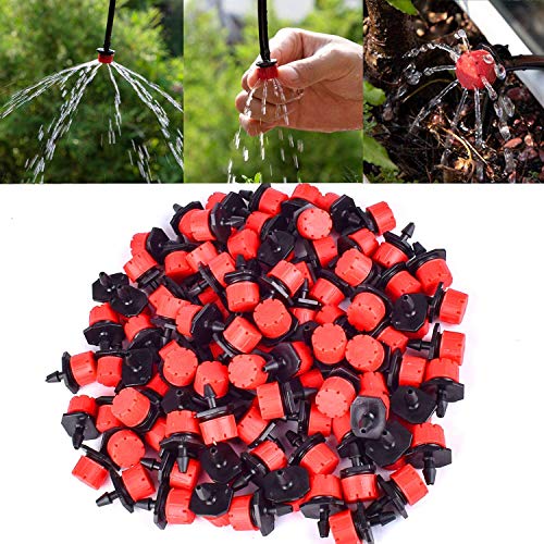 MSDADA 110 Stück verstellbare Bewässerungssprenger Sprinkler, Tropfschutz, Anti-Verstopfung Bewässerungssystem für Beete, Garten, Rasen auf 6,35 cm Stange (Rot) von MSDADA