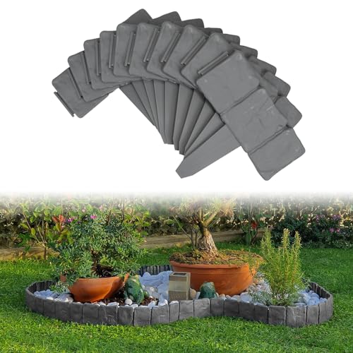 MSISILY Rasenkante Kunststoff, Kopfsteinpflaster Erscheinungsbild Beeteinfassung, PP Beetumrandung Garten Dekoration L 25×23cm, 40 Stücke, 10m Grau von MSISILY