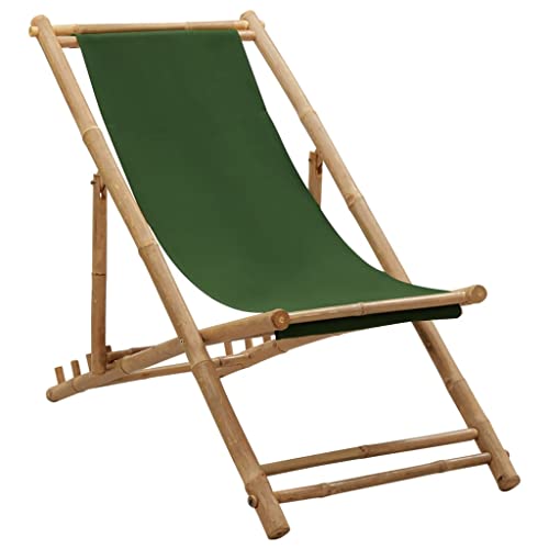 MSLAONXC Liegestuhl Bambus und Canvas Grün,Freizeitstuhl,Outdoor-Möbel,Sessel,Esszimmer Stühle,Camping Stühle,Party-Stühle,Balkonsessel,Gartenmöbel Stühle,für Garten,Balkon,Rasen, von MSLAONXC
