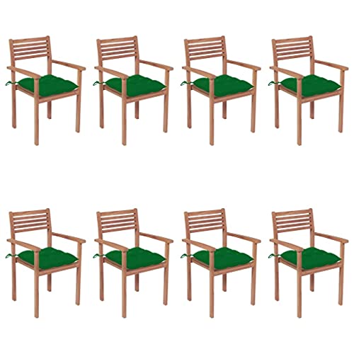 MSLAONXC Stapelbare Gartenstühle mit Kissen 8 STK.,Freizeitstuhl,Hochlehniger Stuhl,Outdoor-Möbel,Camping Stühle,Sessel,Pool-Stühle,Club-Stühle,für Balkon,Terrasse,Garten,Massivholz Teak von MSLAONXC