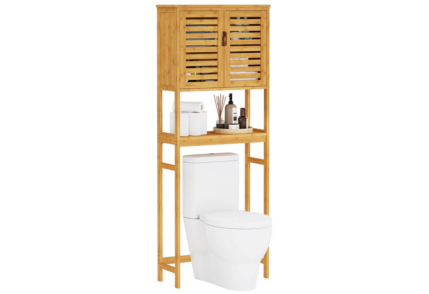 MSMASK Badregal Toilettenregal Bambus mit Schrank,Waschmaschinenschrank, Überbau Badezimmer Regal, Toilettenschrank, 64 x 26 x 168 cm von MSMASK
