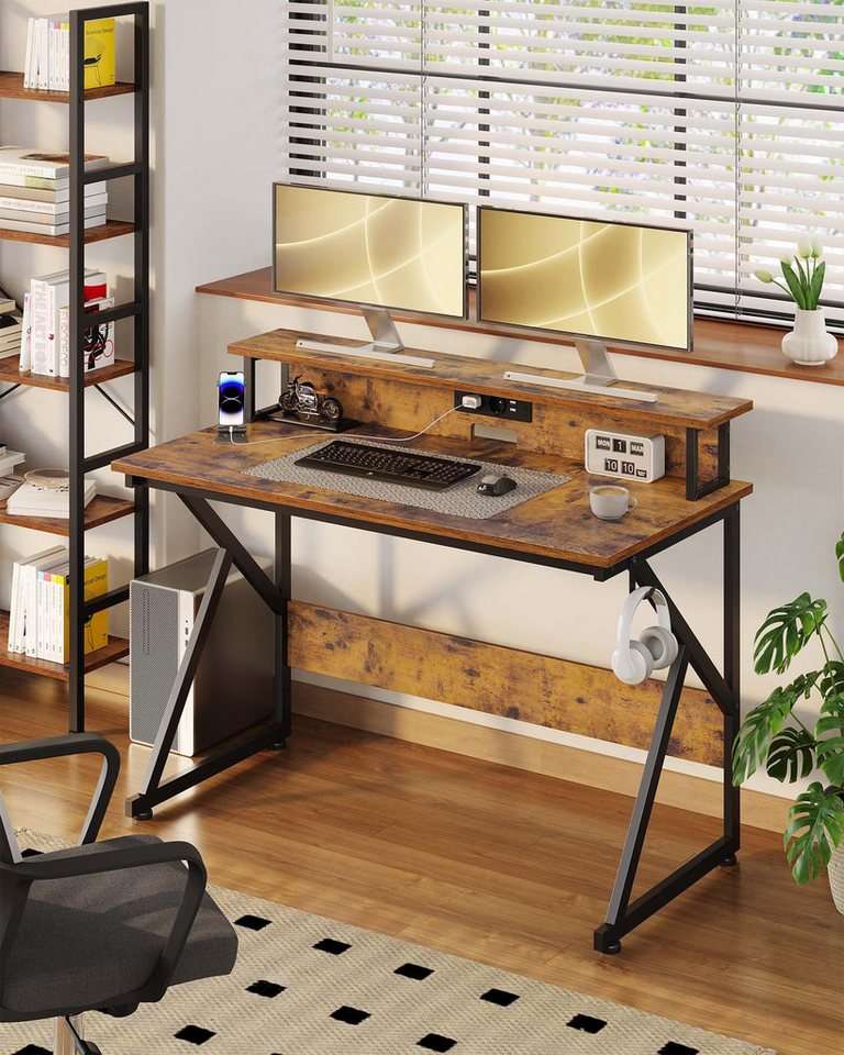 MSMASK Computertisch Gaming Tisch,PC Tisch, Schreibtisch mit Led und Steckdose, Bürotisch mit Monitorständer, 60T x 120Bcm von MSMASK