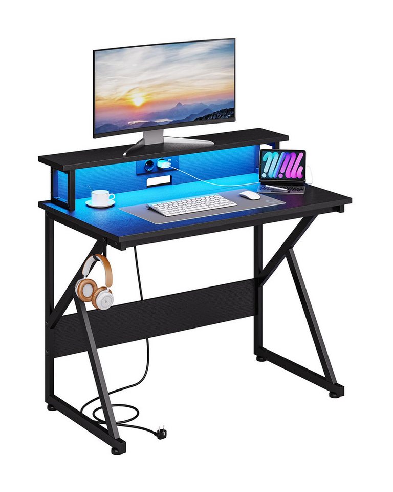 MSMASK Computertisch Schreibtisch, Gaming Tisch mit Led und Steckdose,100B x 60T cm, Bürotisch PC Tisch mit Monitorständer von MSMASK