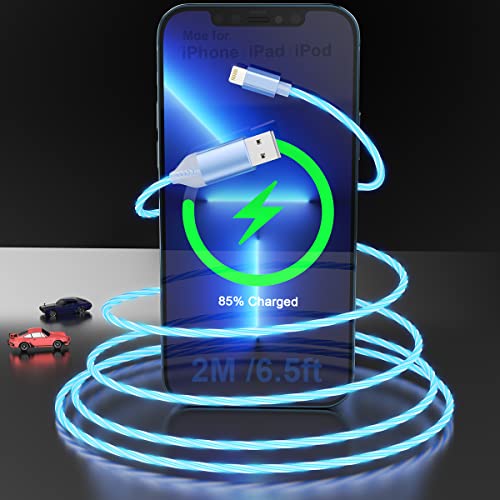 Blaues LED Flow iPhone Ladekabel, Glänzendes USB-Ladegerät [MFi-Zertifiziert], Dunkeln Leuchtendes USB-Autokabel, LED-Ladegerät für Apple iPhone 13 12 11 Pro Max XR X XS 8 8P 7 Pad Air 2/Pod More von MTAKYI