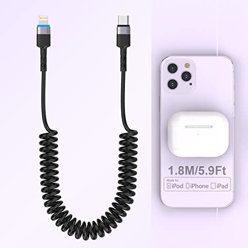 Coiled Lightning Cable [MFi Certified & CarPlay Compatible], Apple Lightning Coiled Cable 6FT iPhone Cord Data Transmission Compatible with iPhone 14/14 Pro/13/12/11 Pro/11/X/8/Pad and More von MTAKYI