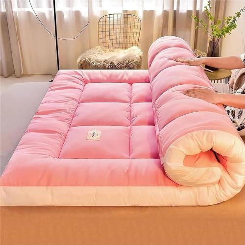 MTNBHH Japanische Futon-Bodenmatratze, Futonbett-Rollmatte for bequemes Schlafen, Faltbare Bodenmatratze, volle Größe, extra dick(Color:Pink,Size:150x200cm) von MTNBHH