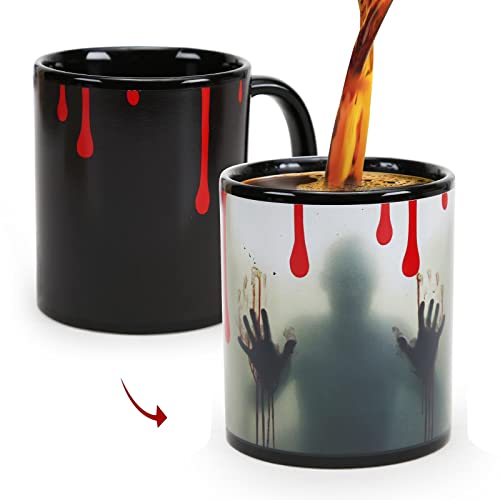 MUGKISS Zombie-Farbwechsel-Tasse, 340 ml, Walking Dead, Keramik-Kaffeetasse, hitzeempfindliche Tasse, Horrorwandern, gruselige Kaffeetassen, magisches Geschenk für Kinder, Weihnachten von MUGKISS