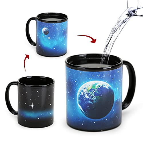 MUGKISS Kaffeebecher mit Farbwechsel, hitzeempfindliche Keramik, magische Tasse, Teetasse, Sternbild, Geburtstagsgeschenk, blaues Erdungsdesign, Sonnensystem von MUGKISS