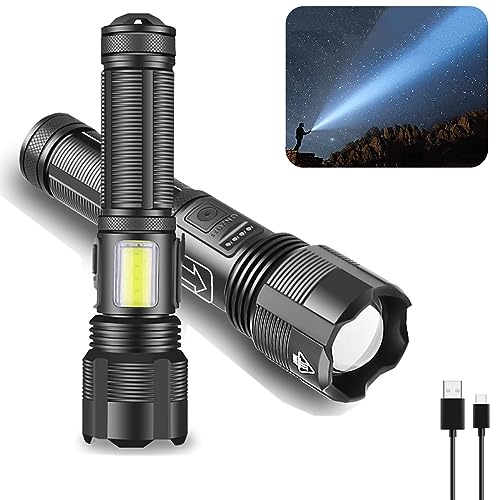 MUGUOY LED wiederaufladbare taktische Taschenlampe 80000 hohe Lumen, super helle Xhp50 Taschenlampe mit Cob Arbeitslicht, Handheld-Blitzlicht, mit 6 Lichtmodi, Ipx6 wasserdicht, Zoomable von MUGUOY