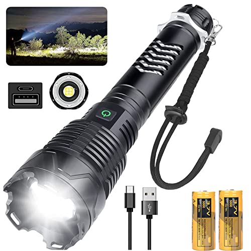 MUGUOY Wiederaufladbare Led Taschenlampe, 120000 High Lumen Extrem Hell XHP160 Taktische Handheld-Taschenlampe, USB Fast Aufladbar, 5 Licht Modi, Zoombare IPX6 wasserdichte für Outdoor Camping. von MUGUOY