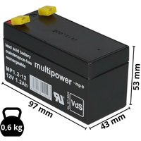 Pb Akku 2x Multipower MP1,2-12 - 12V 1,2Ah von MULTIPOWER