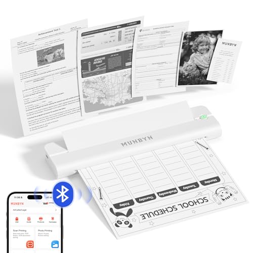 MUNBYN Mobiler Drucker Bluetooth Thermodrucker A4 203DPI Inkless Printer Kompatibel mit Android & iOS für Handy & Laptop, Unterstützt 210x297mm A4 Thermopapier, ITP02 Weiß MUNBYN Mobiler Drucker Bluetooth Thermodrucker A4 203DPI Inkless Printer Kompatibel mit Android & iOS für Handy & Laptop, Unterstützt 210x297mm A4 Thermopapier, ITP02 Weiß von MUNBYN