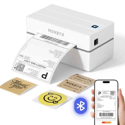 MUNBYN DHL Etikettendrucker Bluetooth, Label Printer 4x6 Versandetiketten Drucker, Thermodrucker Labeldrucker für Shopify Zalando Ebay Etsy Amazon DPD UPS, mit 25 Etiketten, ITPP130B Weiß MUNBYN DHL Etikettendrucker Bluetooth, Label Printer 4x6 Versandetiketten Drucker, Thermodrucker Labeldrucker für Shopify Zalando Ebay Etsy Amazon DPD UPS, mit 25 Etiketten, ITPP130B Weiß von MUNBYN