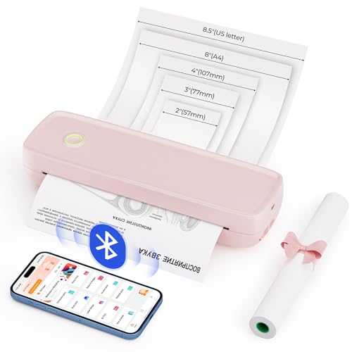 MUNBYN Mobiler Drucker Bluetooth Thermodrucker A4 203DPI Inkless Printer Kompatibel mit Android & iOS für Handy & Laptop, Unterstützt 210x297mm A4 Thermopapier, Tragbarer Drucker, ITP04, Rosa MUNBYN Mobiler Drucker Bluetooth Thermodrucker A4 203DPI Inkless Printer Kompatibel mit Android & iOS für Handy & Laptop, Unterstützt 210x297mm A4 Thermopapier, Tragbarer Drucker, ITP04, Rosa von MUNBYN