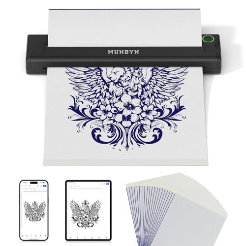 MUNBYN Tattoo Drucker Bluetooth, Stencil Drucker, Tattoo Printer Thermodrucker mit 20 Blatt A4 Transferpapier, Kompatibel mit Android iOS macOS Windows, ITP05, Schwarz MUNBYN Tattoo Drucker Bluetooth, Stencil Drucker, Tattoo Printer Thermodrucker mit 20 Blatt A4 Transferpapier, Kompatibel mit Android iOS macOS Windows, ITP05, Schwarz von MUNBYN