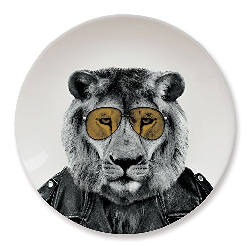 MUSTARD - Wild Dining Lion Dinner Plate I Keramik Teller I 100% Keramik I Runder Essteller I besonders I lustiger Speiseteller I Teller mit Tierprint I Geschenkidee für Studenten - Larry Löwe von MUSTARD