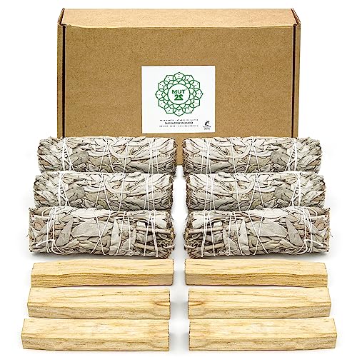 MUT22 6 Weißer Salbei und 6 Palo Santo Premium Kalifornischer, 100% natürlich und reinigend, ideal für spirituelle und energetische Rituale (6 Weißer Salbei + 6 Palo Santo) von MUT22