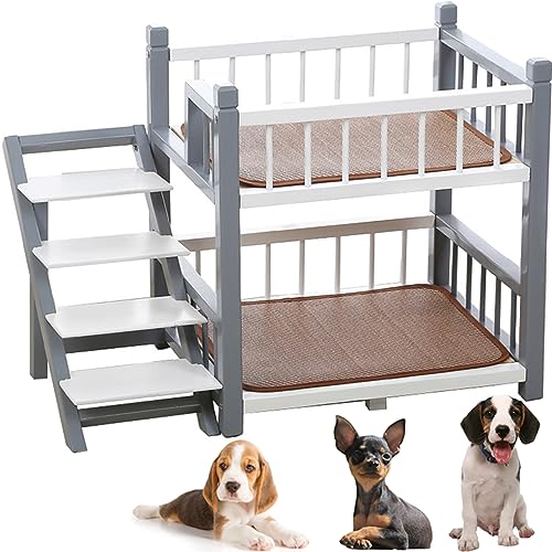 MUUNS Hund Etagenbett klein für kleine mittlere große Hunde Haustier, abnehmbare doppelte Schicht Haustier Bett mit Treppe,Grau,31x24x31 von MUUNS