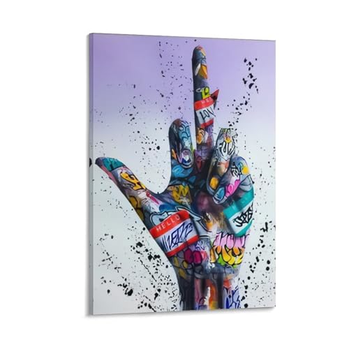Kundengebundene Personalisierte Wandgemälde Gift for Lover, Famous Mural Quote, Middle Finger Graffiti, Hand Graffiti, Hand in Hand Graffiti Canvas Painting Hand-Painted Wall Decor Frame-Gift for Lov von MUYIHANG