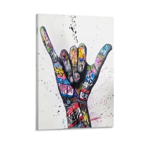 Kundengebundene Personalisierte Wandgemälde Middle Finger Graffiti, Hand Graffiti, Hand in Hand Graffiti Canvas Painting Hand-Painted Wall Decor Frame-middle Finger Graffiti, Hand Graffiti, Hand I 24 von MUYIHANG