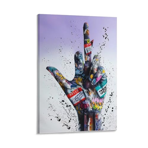 MUYIHANG Kundengebundene Personalisierte Wandgemälde Graffiti Hand, Painting, Art Middle Finger, Hand Painting Hand-Painted Wall Decor Frame-Graffiti Hand, Painting, Art Middl 08x12inch(20x30cm) von MUYIHANG