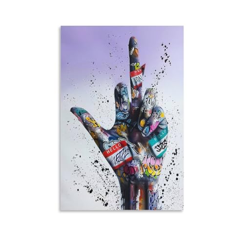 MUYIHANG Kundengebundene Personalisierte Wandgemälde Graffiti Hand, Painting, Art Middle Finger, Hand Painting Hand-Painted Wall Decor Unframe-Graffiti Hand, Painting, Art Middl 24x36inch(60x90cm) von MUYIHANG