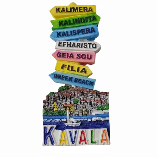 MUYU Craft Kavala Griechenland Kühlschrank-Magnet, Reise-Souvenir, Kühlschrank-Dekoration, magnetischer Aufkleber, handbemalt, Bastelsammlung von MUYU Craft