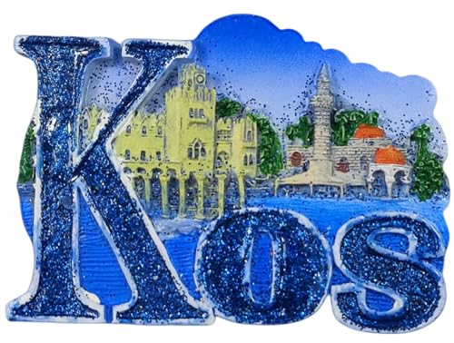 Kühlschrankmagnet, Motiv: Insel Kos, Griechenland, Reise-Souvenir, Küche, 3D-Kühlschrank, Dekoration, handbemalt, Kunstharz von MUYU Craft