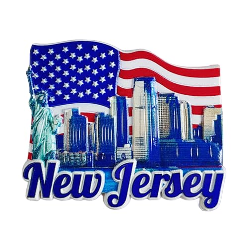 New Jersey USA Kühlschrankmagnet, Reise-Souvenir, 3D-Kühlschrank-Dekoration, magnetischer Aufkleber, Kunstharz, Bastel-Kollektion von MUYU Craft