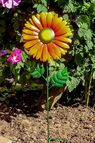 MW Handel Gartenstecker Blume aus Metall, 19,5cm x 3,5cm x 62cm (Gerbera orange) von MW Handel