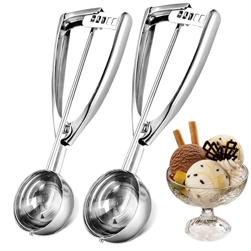 Eislöffel Portionierer Edelstahl, MXJFYY Eisportionier mit Auslöser, 2 Stück Eisportionierer Edelstahl 304 Cupcake Scoop mit Auslöser und Komfortablem Griff für Keks, Melonenkugel, Muffin, Fleischball von MXJFYY