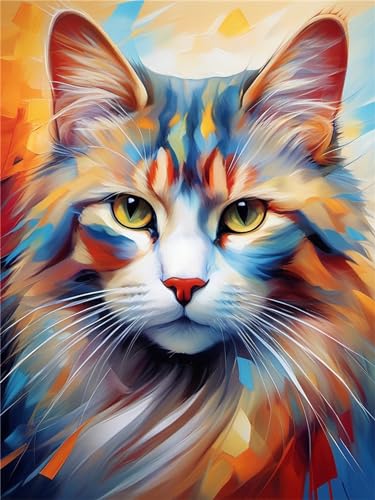 Diamond Painting Tierkatze, DIY 5D Weihnachten Diamond Painting Erwachsene, Diamant Painting Bilder Malen Nach Zahlen DIY Set Erwachsene, Diamond Painting Herbst für Home Wand Dekoration (40x50cm)-B6 von MXRUOO