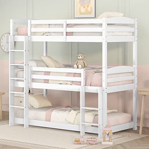 MYBOO Dreier Etagenbett für Kinder, Single-Size-Holz-Stockbett, DREI Abnehmbar in Einzelbett, Doppelbett Personen, Weiß (90 * 200cm) von MYBOO