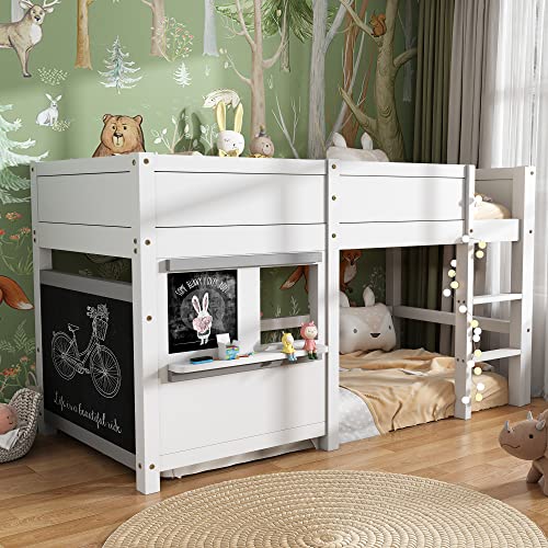 MYBOO Kinderbett Etagenbett 90x200, Hausbett Spielbett mit Zwei Brettern Graffitifähig mit Kleiner Ablage, Langlebig Massivholz Jugendbett mit Rausfallschutz Bett, Weiß Ohne Matratze von MYBOO