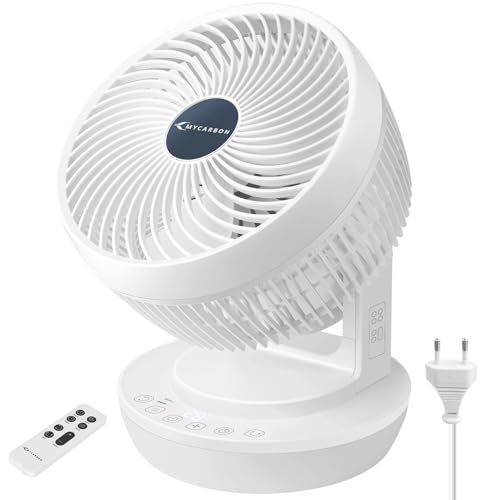 MYCARBON Leiser Ventilator mit Fernbedienung, 1800 m³/h, ECO, 3D-Modus, Oszillation, 4 Geschwindigkeiten, Timer, 12 Stunden, Turbo, Ventilator mit Luftzirkulation, für Büro, Schlafzimmer, 30 m² von MYCARBON