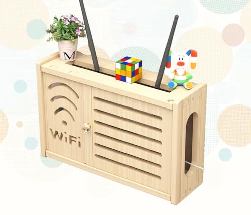 MYIESAXL WLAN-Regal zur Wandmontage, Aufbewahrungsbox aus Holz für WLAN-Router, hängende Router-Unterstützung, schwebende Regalhalterung (C 36 x 24 cm), Wärmeableitungsbelüftung von MYIESAXL