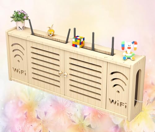 MYIESAXL WLAN-Regal zur Wandmontage, Aufbewahrungsbox aus Holz für WLAN-Router, hängende Router-Unterstützung, schwebende Regalhalterung (C 71 x 28 cm), Wärmeableitungsbelüftung von MYIESAXL