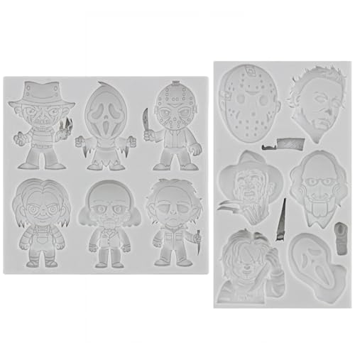 MYPRACS Horror Characters Fondant Moulds 3D Silicone Moulds Scary Movie Characters Moulds for Halloween Friends Cake Decorating Cupcake Topper Candy Chocolate Gum Paste Polymer Clay Set of 2 MYPRACS Horror Characters Fondant Moulds 3D Silicone Moulds Scary Movie Characters Moulds for Halloween Friends Cake Decorating Cupcake Topper Candy Chocolate Gum Paste Polymer Clay Set of 2 von MYPRACS