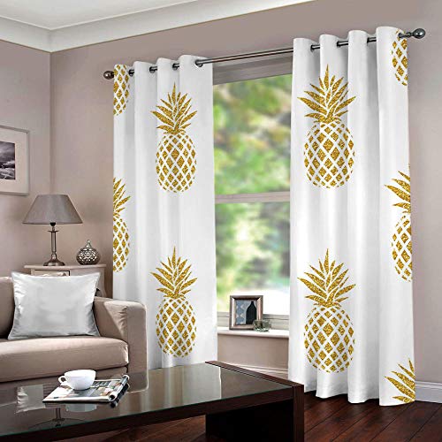 MYQF Vorhänge Blickdicht Goldene Ananas Gardine Blickdicht Thermo Vorhang Kinderzimmer Gardinen Junge Mädchen Ösenvorhang 220x215cm von MYQF